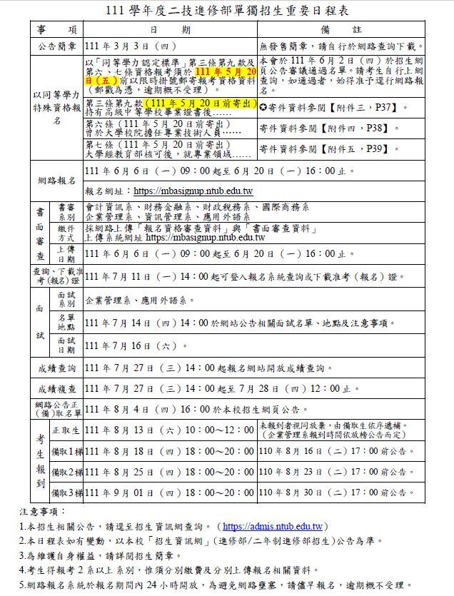 重要日程表